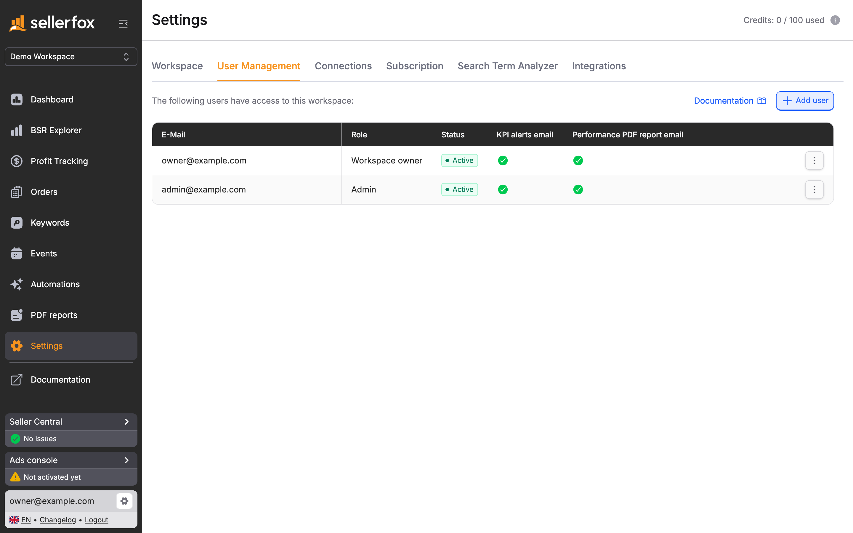User management in sellerfox with members and roles