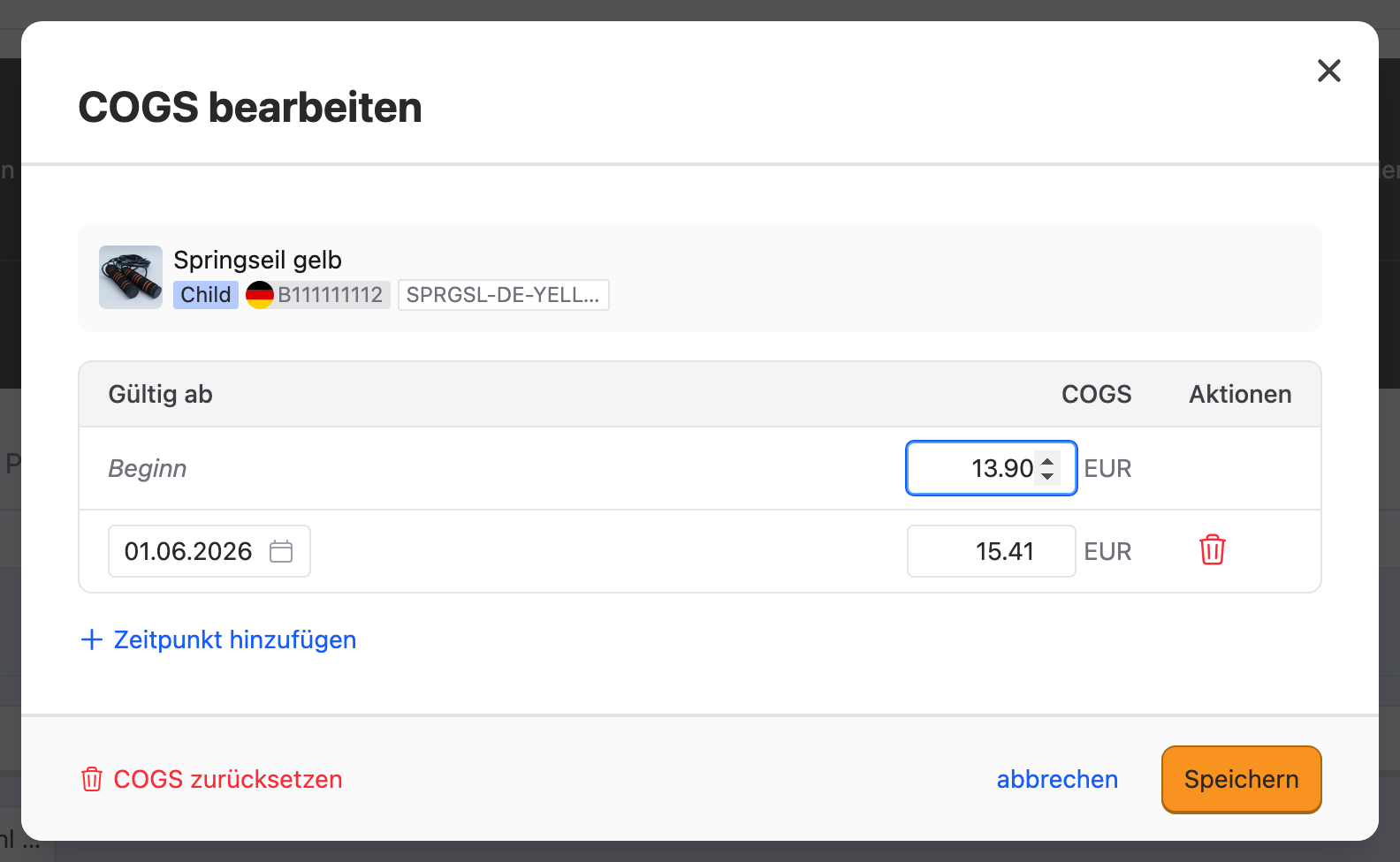 Warenkosten mit Stichtag