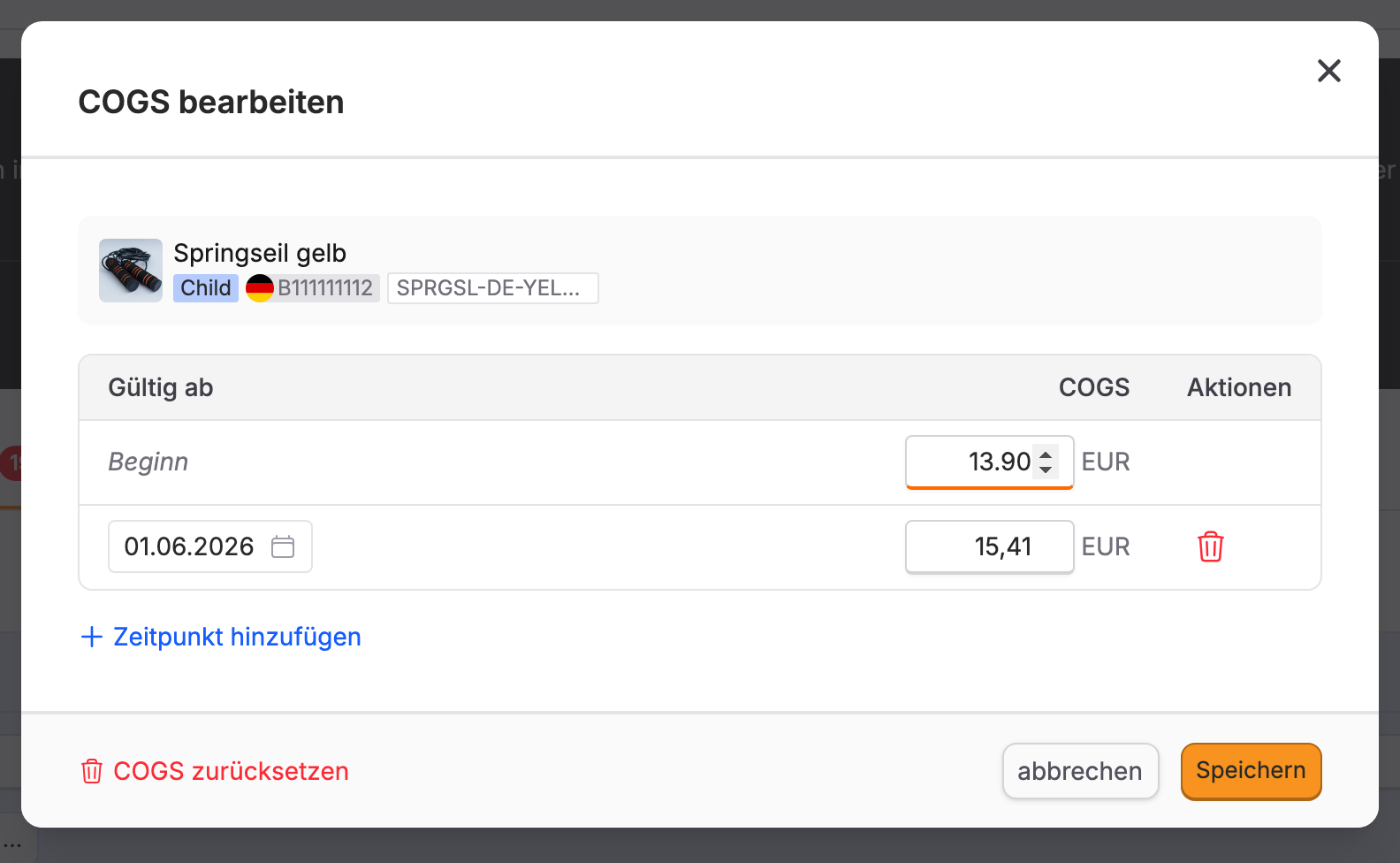 Warenkosten mit Stichtag